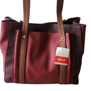 Relic Bailey Women's Burgundy & Brown Shoulder Bag Multiple Compartments. NEW